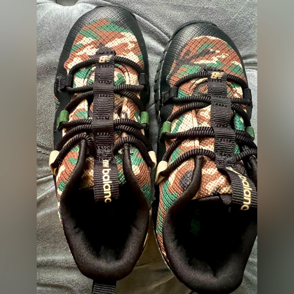 Army color New Balance low top toddler shoes